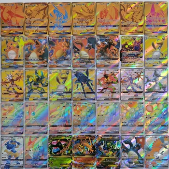 100buc engleză Carduri Pokemon Vmax GX Tag EX Mega Charizard Pikachu Carte Pokemon Joc de Luptă Carte de Tranzacționare Stralucitoare Carduri