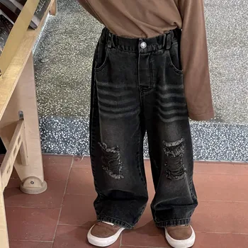 2023 Toamna Baieti vintage negru purtat blugi copii Pantaloni casual, Copii de toate-meci vrac pantaloni denim