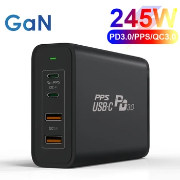 245W GaN USB C Stație de Încărcare 4 porturi Desktop Încărcător Rapid QC 4.0 3.0 PD Tip C Adaptor de Alimentare pentru iPhone 14 13 MacBook Pro
