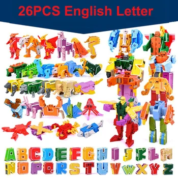 26 Engleză Scrisoare Învăța O-Z Alfabet Transformare Robot Dinozaur Deformare Animale Figurine Jucarii Bloc De Construcție