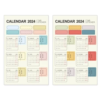 2sheets 2024 Calendar Autocolante Kawaii Notebook-Jurnalul Index Etichete DIY Multifuncțional Clasificare Marchează Planificator de Autocolante