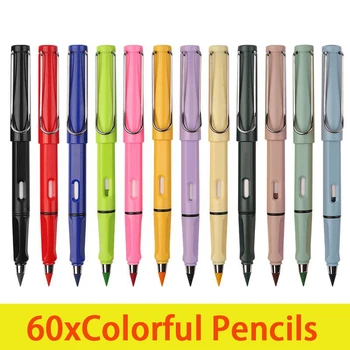 60Pcs Creion Colorat Pictura Arta Creioane Nelimitat de Scris Creion Erasable 12 Culori Stilou cu Cerneală