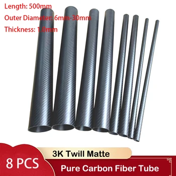 8pcs Lungime 500mm Fibra de Carbon tuburi cu diametru exterior de 6mm--30mm Compozit de Înaltă Duritate Material 3K Diagonal Mat pentru Protecția Plantelor Aeronave