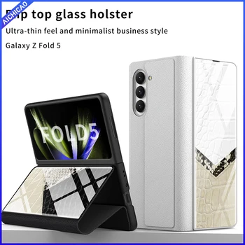 ACC - Pentru Samsung Galaxy Z Fold5 telefon casesFlip pictate pe sticlă, contrastante din piele model coajă de film integrat caz de telefon