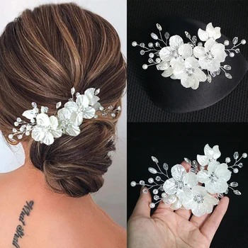 Accesorii de par pentru Femei Caciula de Mireasa Cristal Pearl Floare Clip de Păr Stil Floral Barrette Păr Bijuterii domnișoare de Onoare de Nuntă