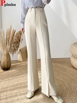 Biroul De Semnalizare Split Costum De Pantaloni De Moda Coreeană Formale Pentru Femei Pantaloni Casual Umflat Talie Mare Design Drept Pantaloni