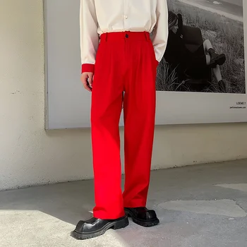 Costum roșu, Pantaloni Barbati de Moda Sociale Mens Pantaloni Rochie coreeană Liber Drept Largi Picior Pantaloni Barbati Supradimensionate, Pantaloni Formale M-XL