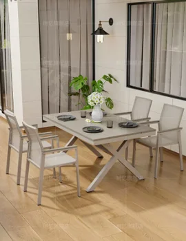 De plastic în aer liber mese și scaune din lemn, rezistent la apa, curte, agrement combinație, simplu terasă în aer liber, masă lungă grădină