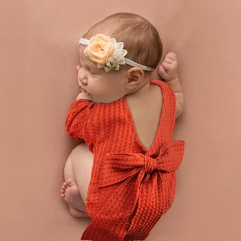 De vânzare la cald Popular Copil Nou-născut haine pentru fotografie Culoare Solidă Tricot arc îmbrăcăminte pentru Copii de Recuzită Fotografie
