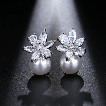 EMMAYA Moda Drăguț de Flori Rafinat Stud Perla de Cristal Cercei AAA Zircon Pentru Femei Bijuterii de Nunta Cadouri de Partid