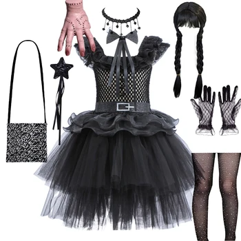 Halloween Miercuri Addams Merlina Rochie Costum Pentru Copii Fata De Puffy Rochie Tutu Cosplay Printesa O Singură Bucată Rochie Costum Gotic