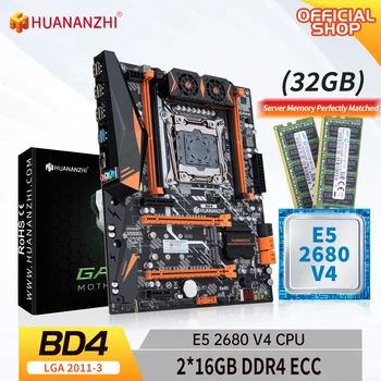 HUANANZHI X99 BD4 LGA 2011-3 XEON X99 Placa de baza cu procesor Intel E5 2680 v4 cu 2*16G DDR4 RECC memorie kit combo set NVME unitati solid state