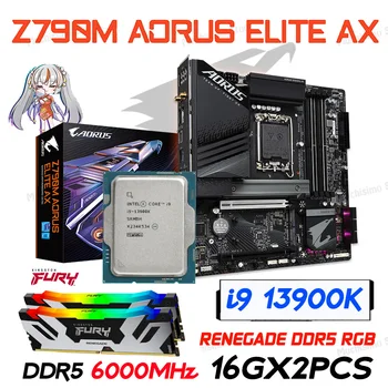 i9 13900K LGA1700 CPU Costum Gigabyte Aorus Placa de baza Z790M AORUS ELITE AX DDR5 + Intel Core i9 13900K Kingston DDR5 Memroy 32GB