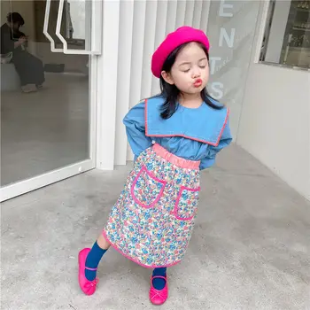 Imbracaminte Copii 2022 Primavara Toamna Fată Nou La Moda Coreea Style Mare Rever Papusa Tricou Florale Rochie Din Două Piese Rochie De Printesa