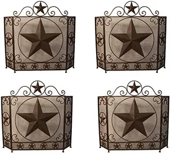 Lone Star Ornate Maro Metal 3-Panou Decorativ Șemineu Ecran