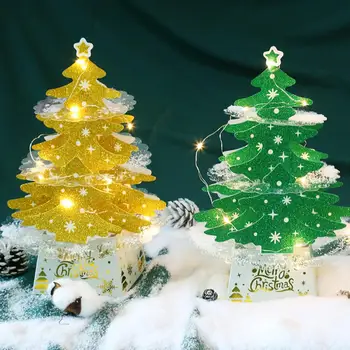 Mini Pomul de Crăciun 3D cu Lampa de Carte Desktop Ornamente Festival Pom de Crăciun Sclipici Felicitare de Anul Nou Cadouri Decor Petrecere