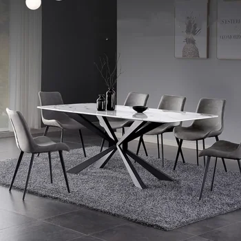 Moderne De Lux, Marmura Blat Din Oțel Inoxidabil Cadru De Bucătărie, Seturi De Masa Restaurant Nordic Masă Și Scaun Combinație