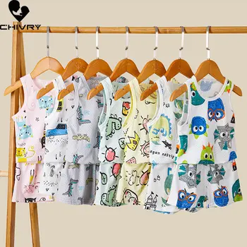 Noi 2023 Copii Băieți Fete Vara Pijamale Desene animate Drăguț Dinozaur Vestă fără Mâneci T-Shirt Topuri cu pantaloni Scurți Copii Îmbrăcăminte pentru Copii Seturi