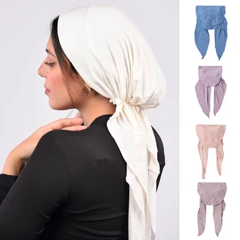 Noi de bumbac elastic culoare solidă wrap eșarfă cap Pălării turbanul musulman capota Interior Hijab Pălărie Curbat Pălărie Margine Largă Esarfa Multicolor