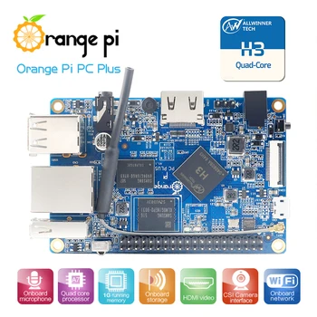 Orange Pi PC Plus RAM 1G cu 8GB Emmc Flash ,Mini Open-Source Singur Bord,Suport de 100M Port Ethernet/Wifi/Camera/Hdmi/IR/MICROFON