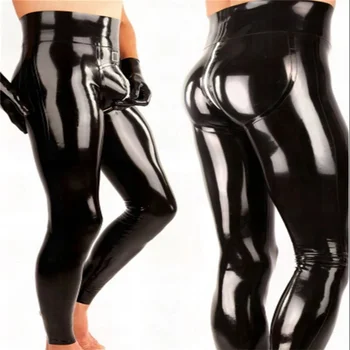 Sexy de Latex Negru Barbati Pantaloni Pantaloni de Cauciuc 3d, cu Picioare Zip Personalizate