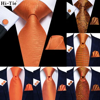 Solid Cu Dungi Portocalii Nunta De Mătase Cravată Pentru Bărbați Hi-Cravată Designer Handky Buton Cadou Barbati Cravata De Afaceri De Moda Petrecere Dropship