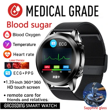 Sticlă de safir Smartwatch de Zahăr din Sânge a lipidelor din Sânge Tensiunii Arteriale Temperatura Corpului de Monitorizare a Sănătății Ceas Inteligent pentru Bărbați Ceas