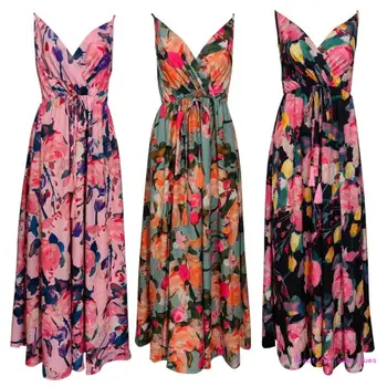 Vara Femei Maxi Dress V Gâtului Talie Mare Cu Spatele Gol Rochie Floral DropShip