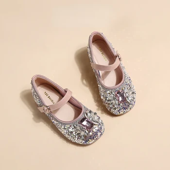 Copii Pantofi de Piele de Fete Sclipici Rochie de Mireasa Pantofi pentru Copii Princess Stras Dans Casual Paiete Etapă tocuri Pantofi