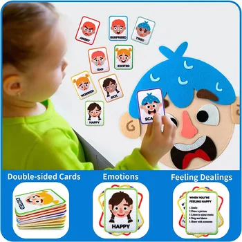 Copiii Montessori Expresia Facială Joc de Învățare Preșcolară Jucarii Educative 9 Emoție Cărți pentru Acasă Clasă