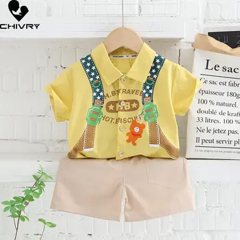 Noi 2023 Baieti de Vara cu Maneci Scurte Rever Ursul Desene animate de Imprimare Tricou Topuri cu pantaloni Scurți Haine Copii Baby Boy Moda Haine Seturi