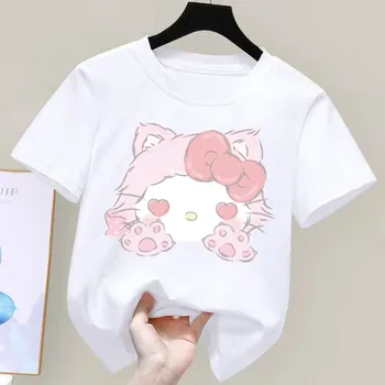 Sanrio Familie Copii cu mânecă Scurtă Kuromi Hello Kitty Anime tricou Haine Girly Inima Moale Haine Drăguț Cadou de Ziua de nastere