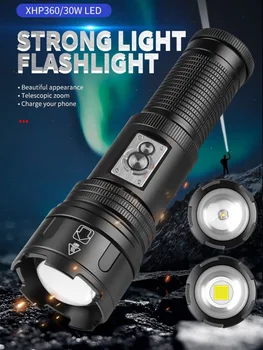 XHP360/30W Lovitură Lungă de Pescuit Lanterna LED-uri Built-in 5000mAh baterie Reîncărcabilă Lanterna Camping Lanterne Led-uri Ca Putere Banca